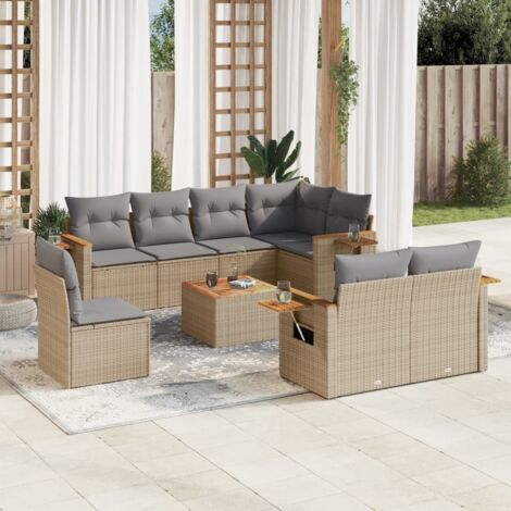 Salon de jardin avec coussins 9 pcs beige résine tressée vidaXL (1/5)