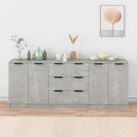 Vidaxl – Buffet 3 pcs gris béton en bois d'ingénierie – Dimensions 60 x 30 x 70 cm – Armoire multifonctionnelle avec 2 portes et 3 tiroirs
