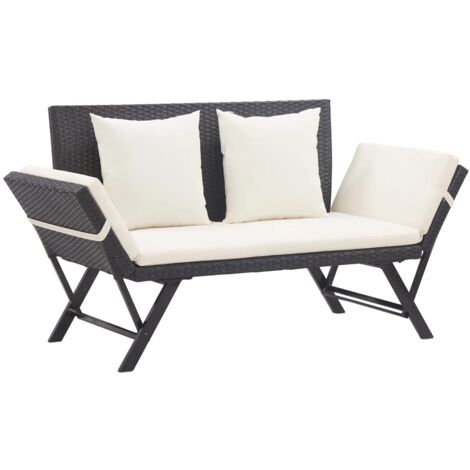Banc de jardin avec coussins 176 cm Noir Résine tressée vidaXL (1/5)