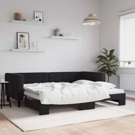 Vidaxl – Lit gigogne noir 90x190 cm – Velours doux et confortable – Cadre en bois et métal – Pour salon ou chambre à coucher (1/6)