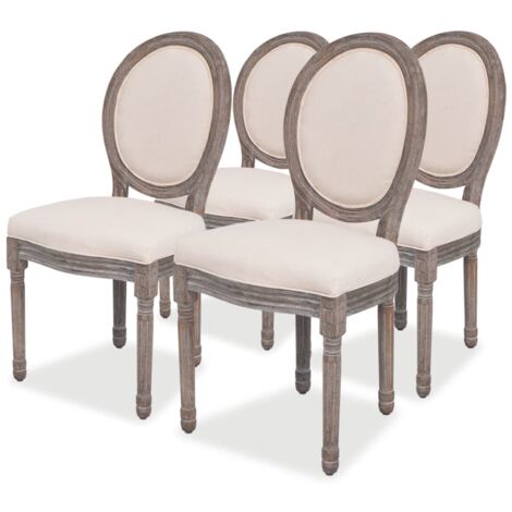 Vidaxl – Lot de 4 chaises à manger crème en lin – Cadre en bois d'hévéa – Rembourrage confortable – Dimensions 50x56x95,5 cm (1/5)