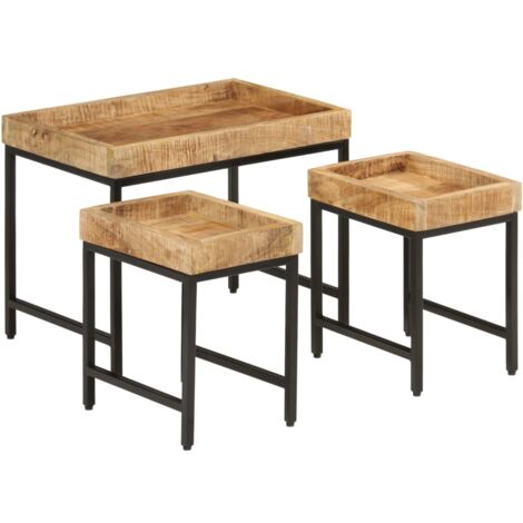 Tables basses gigognes 3pcs bois de manguier massif brut et fer vidaXL (1/5)