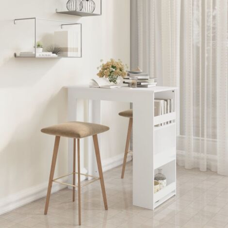 Vidaxl – Table de bar blanche avec rangement – 3 étagères – 102x50x103,5 cm – Bois aggloméré durable – Design moderne pour petits espaces