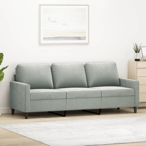 Vidaxl – Canapé droit 3 places gris clair 180 cm – Velours doux 100% polyester – Cadre métal robuste – Confort optimal pour salon moderne