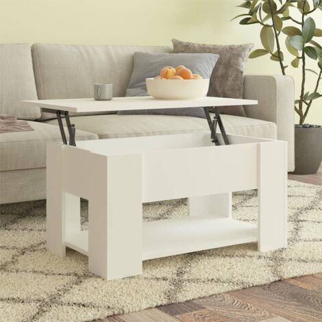 Vidaxl – Table basse relevable blanche 79x49x41 cm – Bois d'ingénierie haute résistance – Surface lisse et espace de rangement intégré