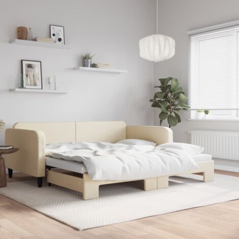 vidaXL Lit de jour avec lit gigogne crème 100x200 cm tissu