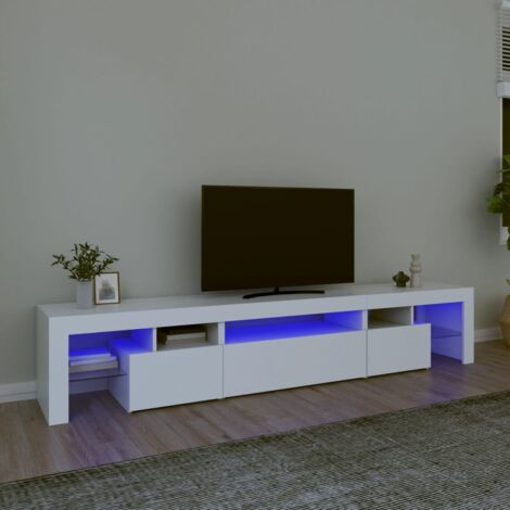 Vidaxl – Meuble TV blanc 215x36,5x40 cm – Bois d'ingénierie – Lumières LED RVB intégrées – Grand espace de rangement