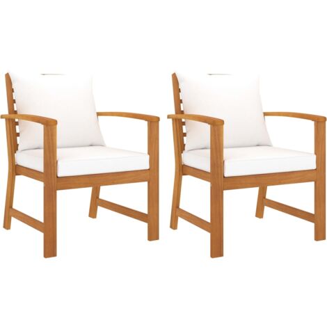 Vidaxl – Lot de 2 chaises de jardin en bois d'acacia massif – Coussins crème confortables – Dimensions 60,5 x 60,5 x 81 cm – Hauteur d'assise 34 cm