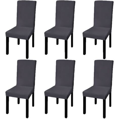 Vidaxl – Housse de chaise droite extensible 6 pcs anthracite – Polyester 90% et élasthanne 10% – Lavable à 40° C – Hauteur dossier 46-55 cm