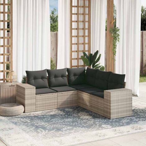 vidaXL Salon de jardin 5 pcs avec coussins gris clair résine tressée (1/5)