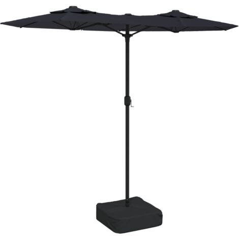 Parasol de jardin à double tête avec LED noir 316x145 cm vidaXL