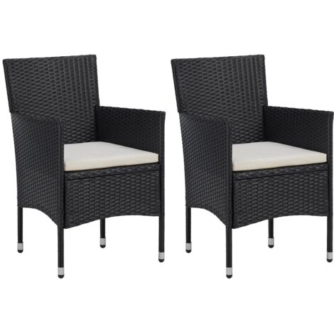 Vidaxl – Chaises de jardin lot de 2 en résine tressée noire – Cadre en acier – Résistance aux intempéries – Confort ergonomique avec coussins amovibles