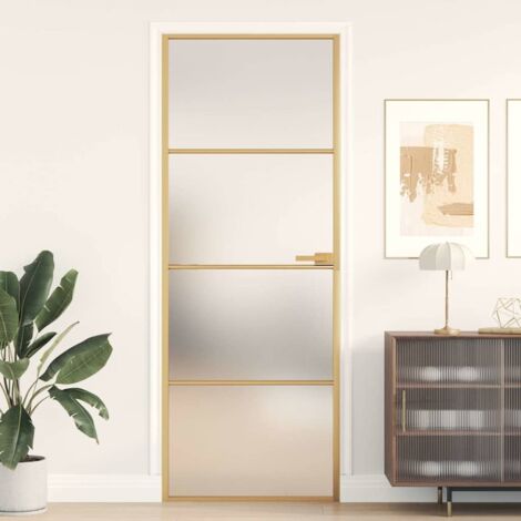vidaXL Porte intérieure mince doré 76x201,5 cm verre trempé aluminium