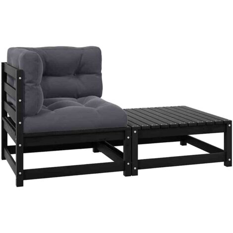Salon de jardin 2 pcs avec coussins Noir Bois de pin massif vidaXL (1/5)