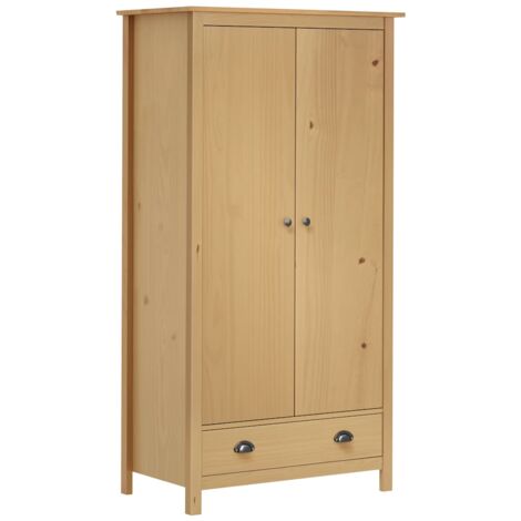 Vidaxl – Garde-robe 2 portes en bois de pin massif 89x50x170 cm – Avec tiroir et étagère – Penderie pour vêtements – Style moderne