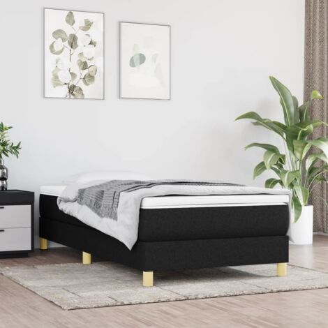 Vidaxl – Cadre de lit à ressorts noir 90x190 cm – Tissu polyester durable – Lattes en contreplaqué pour soutien optimal – Pieds robustes