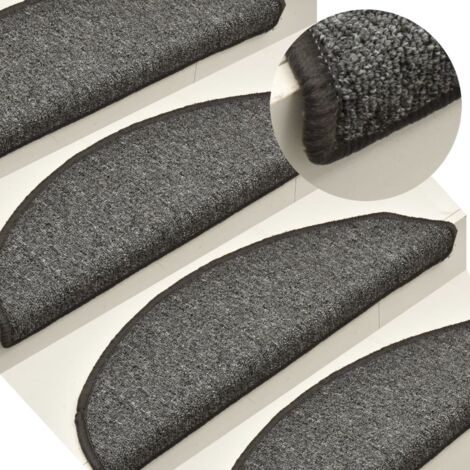 Tapis d'escalier 15 pièces 56 x 17 x 3 cm Gris foncé Demi-rond vidaXL