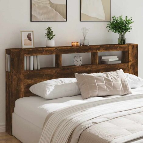 Vidaxl – Tête de lit à LED chêne fumé 200x18,5x103,5cm – Bois d'ingénierie – Résistance à l'humidité – Support décoratif