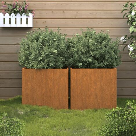 Vidaxl – Lot de 2 jardinières en acier corten 32x30x29 cm – Bac à fleurs décoratif pour balcon et patio – Anti-corrosif et durable