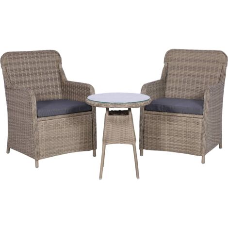 Vidaxl – Ensemble de bistro 3 pcs – 2 fauteuils et table en résine tressée marron – Coussins amovibles et imperméables – Dimensions table 50x60 cm (1/6)
