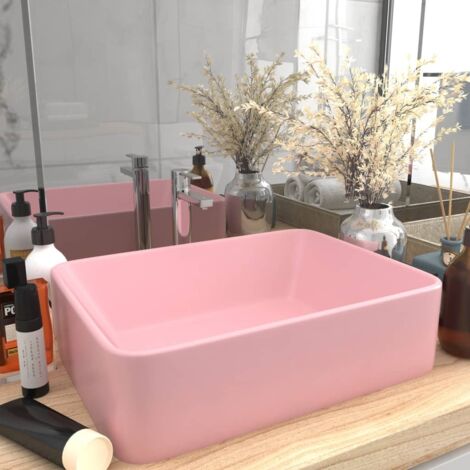 Vidaxl – Vasque à poser rose mat 41x30x12 cm – Céramique facile à nettoyer – Installation au-dessus du comptoir – Design élégant