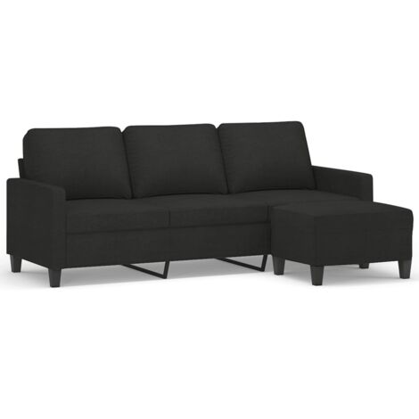 Vidaxl – Canapé droit 3 places avec repose-pieds – Tissu noir durable – Longueur 180 cm – Structure en contreplaqué et métal – Confort optimal