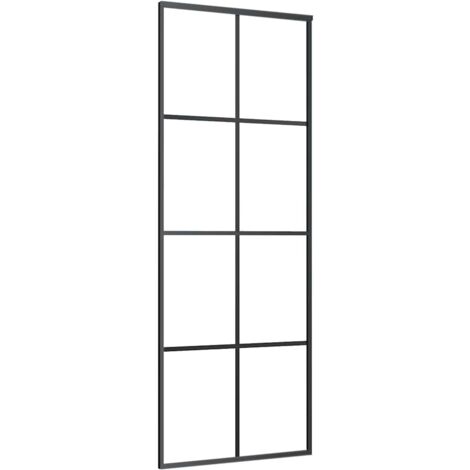 Vidaxl – Porte coulissante noire 76x205 cm – Verre ESG 5mm – Aluminium – Butée douce pour ouverture silencieuse – Accessoires de montage inclus