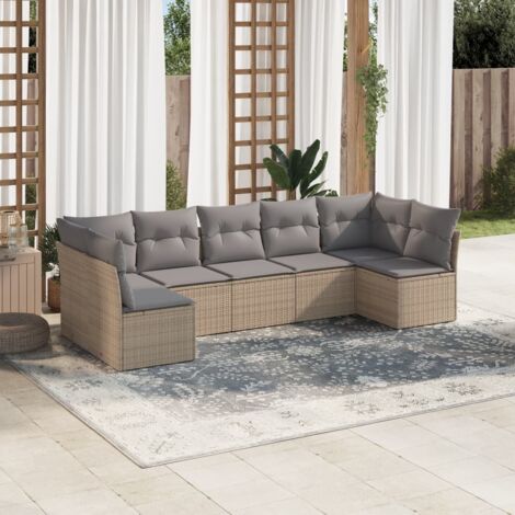 vidaXL Salon de jardin avec coussins 7 pcs beige résine tressée (1/3)