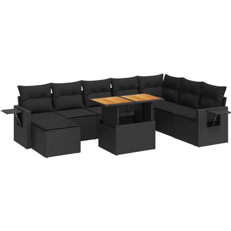 Salon de jardin 9 pcs avec coussins noir résine tressée vidaXL (1/5)