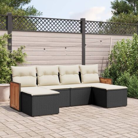 vidaXL 6 Piece Garden Sofa Set with Cushions Black Poly Rattan (1/5)