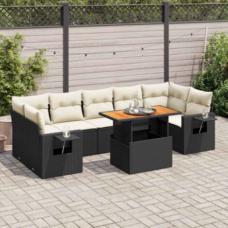 vidaXL Salon de jardin 8 pcs avec coussins noir résine tressée (1/5)