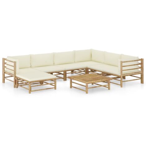 Vidaxl – Salon de jardin modulaire 8 pcs – Construction en bambou – Coussins épais 5/10 cm – Housses lavables – Pour espaces extérieurs