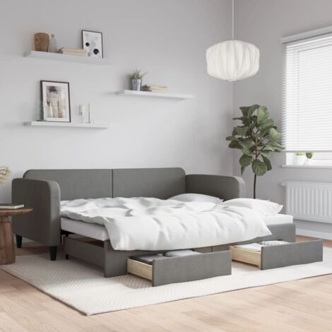 Lit de jour avec gigogne et tiroirs  Lit adulte Canapé Confortable  gris foncé 90x190 cm tissu vidaXL