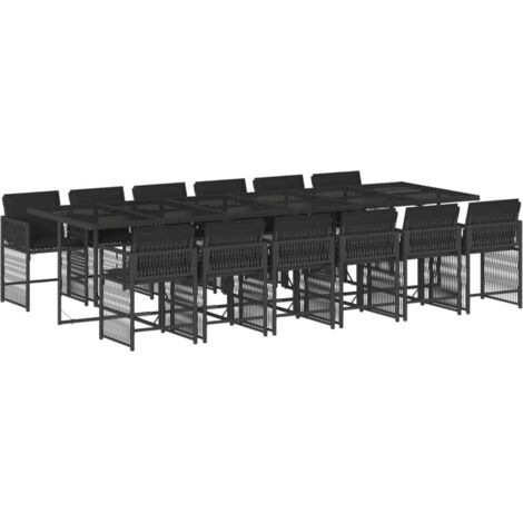vidaXL Ensemble à manger de jardin 13 pcs coussins noir résine tressée