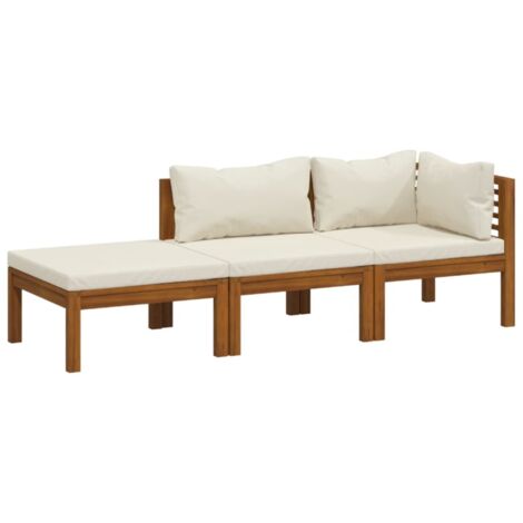 vidaXL 3 Piece Garden Lounge Set with Cream Cushion Solid Acacia Wood (316283+316291)