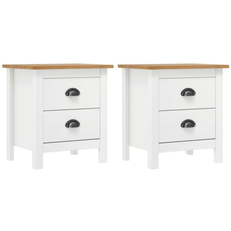 Vidaxl – Tables de chevet 2 pcs bois pin massif blanc 46x35x49,5 cm – 2 tiroirs avec poignées de tasse – Assemblage requis