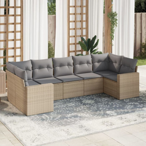 vidaXL Salon de jardin avec coussins 7 pcs beige résine tressée (1/4)