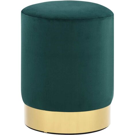 Vidaxl – Tabouret de bar en velours vert foncé et doré – Design baril – Dimensions 28x36 cm – Cadre robuste – Poids max 110 kg (1/6)