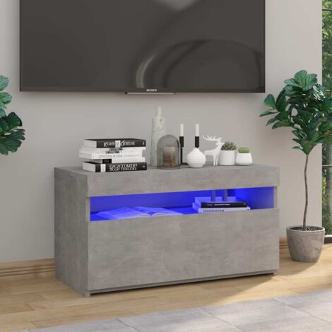 vidaXL Meuble TV avec lumières LED Gris béton 75x35x40 cm (1/5)