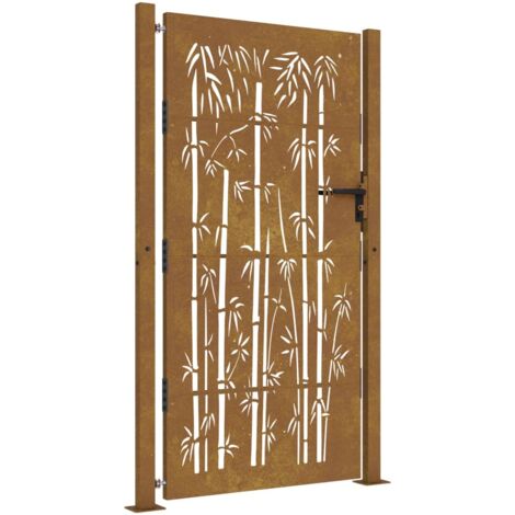 Portail de jardin Portail de clôture 105x205 cm acier corten design de bambou vidaXL
