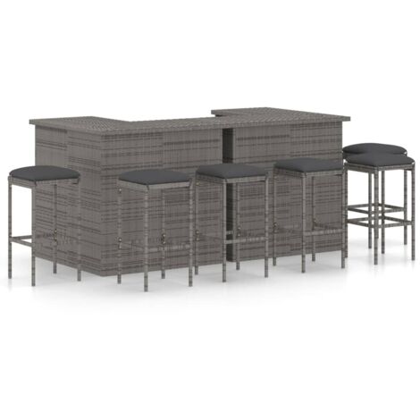 Vidaxl – Ensemble de bar de jardin 8 pcs – Résine tressée résistante aux intempéries – Coussins épais amovibles – Dimensions table 100x50x105cm
