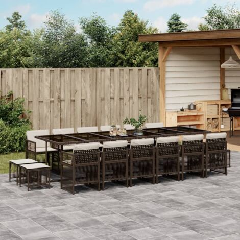 Ensemble à manger de jardin et coussins 17 pcs marron rotin vidaXL