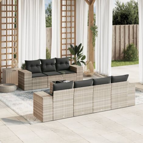 vidaXL Salon de jardin 8 pcs avec coussins gris clair résine tressée (1/3)