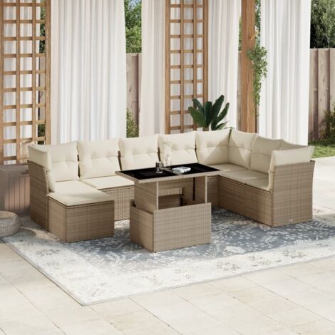 Salon de jardin avec coussins 9 pcs beige résine tressée vidaXL (1/5)