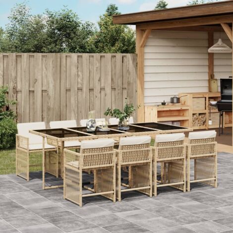 Ensemble à manger de jardin et coussins 9 pcs beige Poly rotin vidaXL