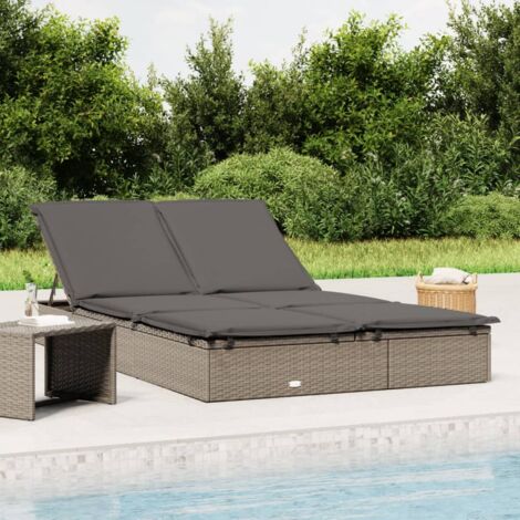 Vidaxl – Transat 2 places en résine tressée gris avec coussins – Cadre en acier durable – Siège réglable pour confort optimal – Résistant aux intempéries