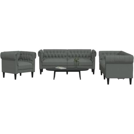 Vidaxl – Ensemble de canapés 3 pièces gris foncé – Tissu 100% polyester – Canapé 2 places 182,5 x 74,5 x 74,5 cm – Canapé 3 places 201,5 x 74,5 x 74,5 cm (1/5)