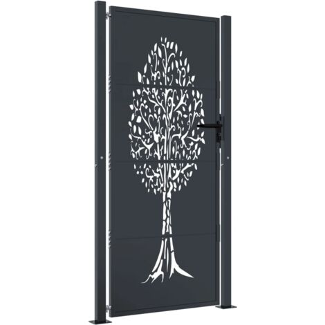 Vidaxl – Portail de jardin en acier galvanisé anthracite 105x180 cm – Design arbre découpé au laser – Système de verrouillage inclus