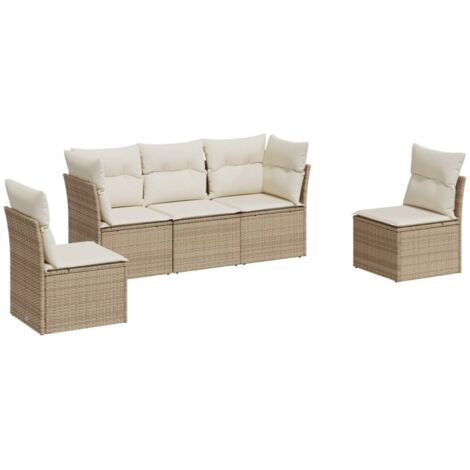 Salon de jardin avec coussins 5 pcs beige résine tressée vidaXL (1/3)