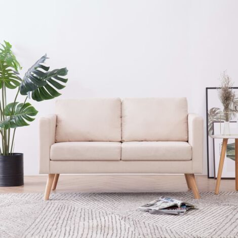 Vidaxl – Canapé droit 2 places en tissu crème – Confort optimal avec coussins épais – Cadre en bois robuste – Housses amovibles et lavables